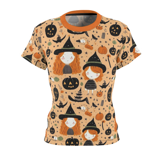 Halloween Trick or Treat Ghosts Witch Hats Jack o Lanterns Women's Cut & Sew Tee (AOP)