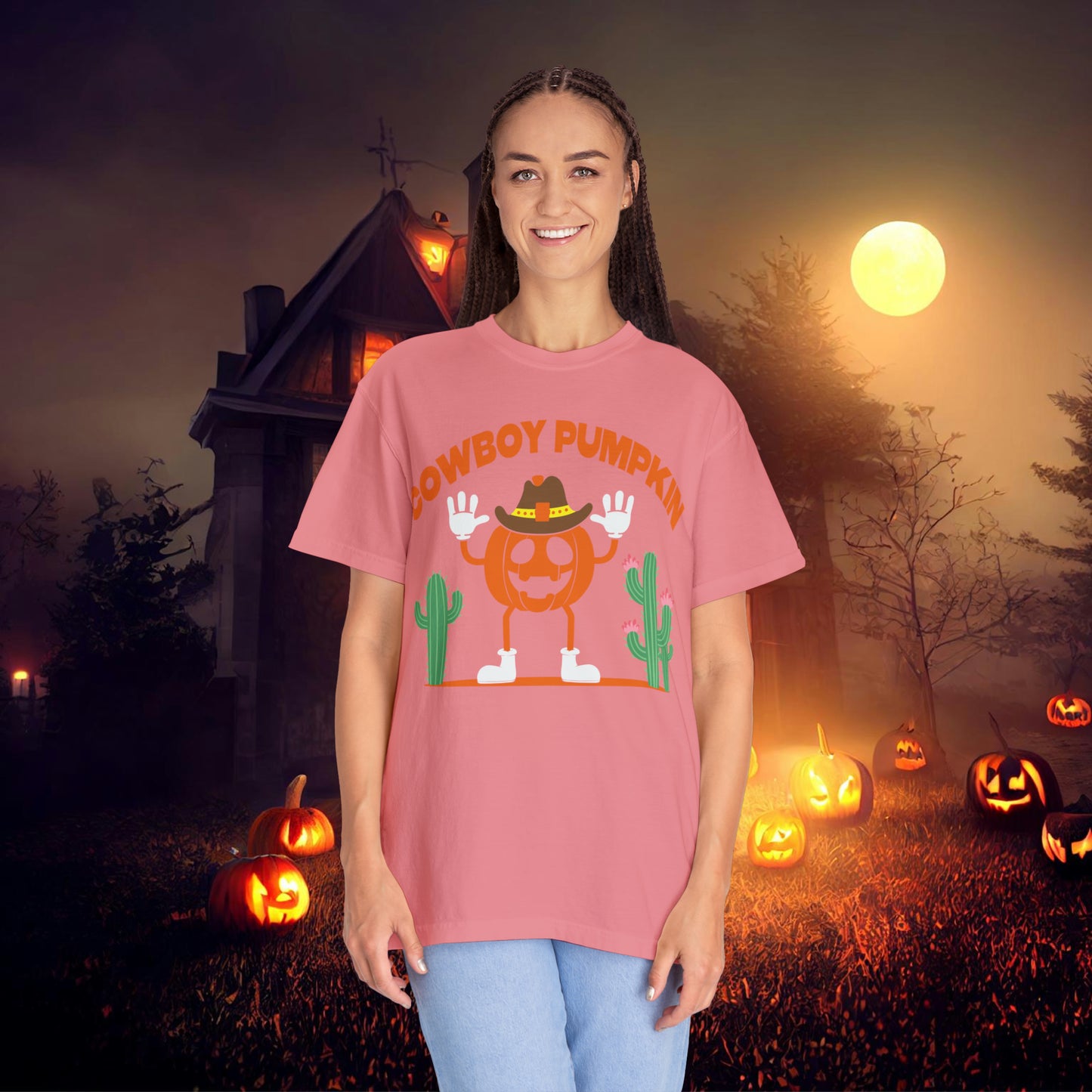 Cowboy Pumpkin Retro Groovy Halloween Unisex Garment-Dyed T-shirt Gifts for Him Gifts for Her