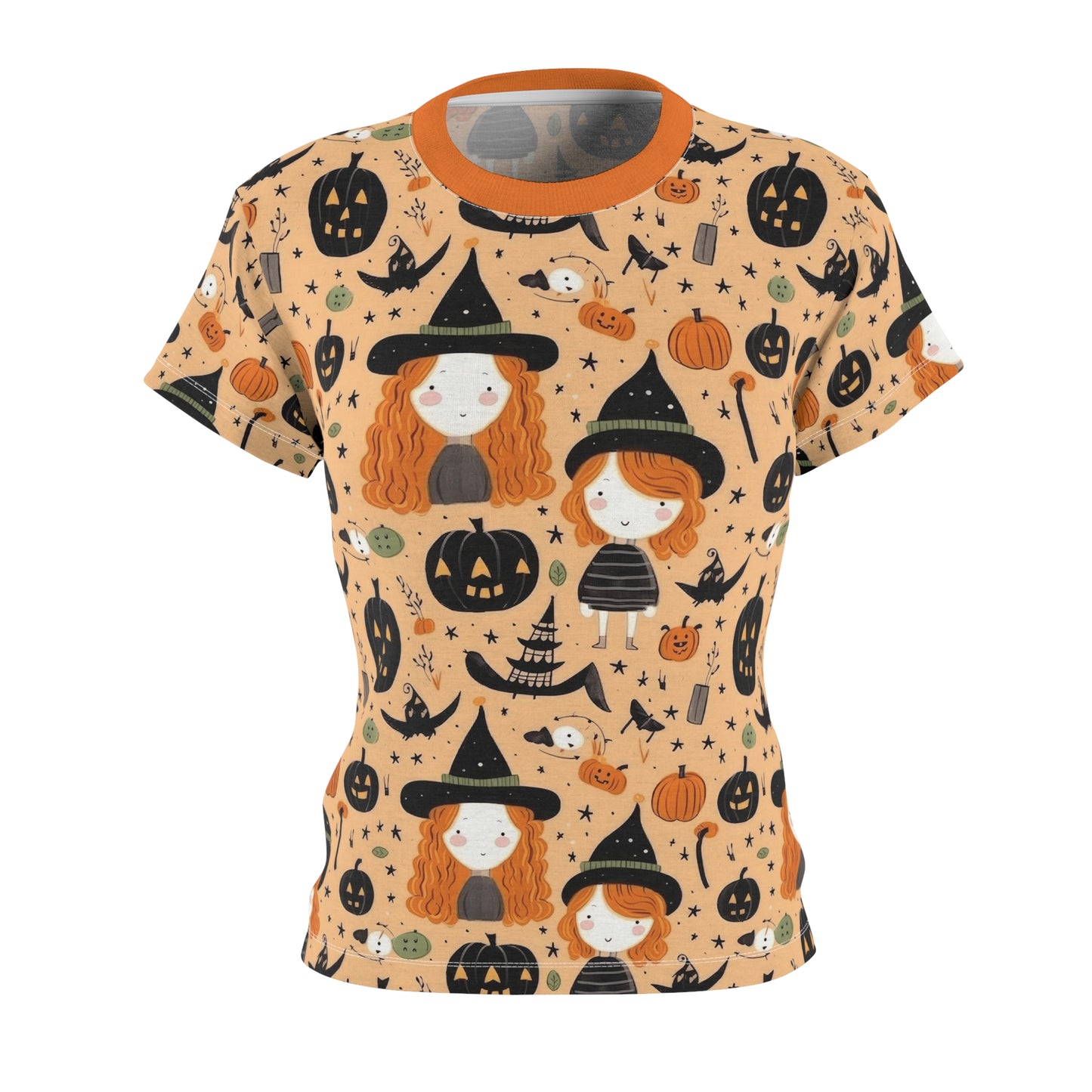 Halloween Trick or Treat Ghosts Witch Hats Jack o Lanterns Women's Cut & Sew Tee (AOP)