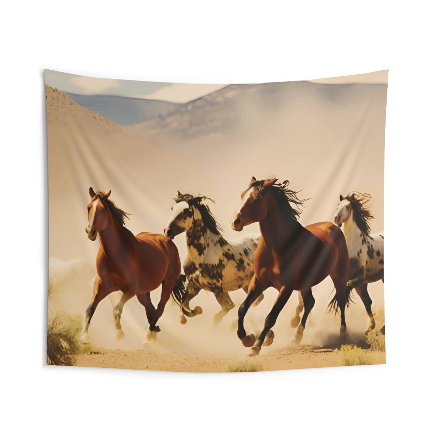 Capture the Spirit: Wild Horses Galloping in the Desert Indoor Tapestry