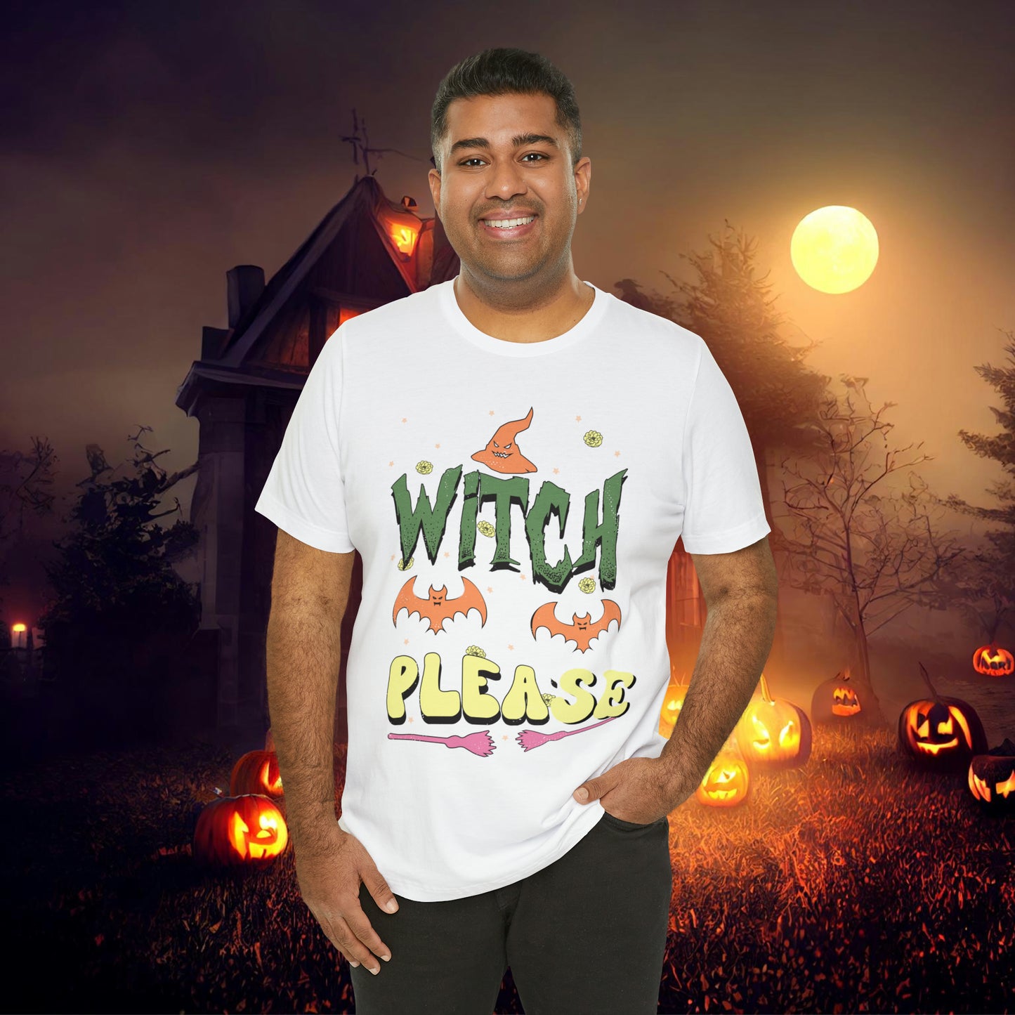 Witch Please Retro Groovy Halloween Unisex Jersey Short Sleeve Tee Gifts for Her Gifts for him