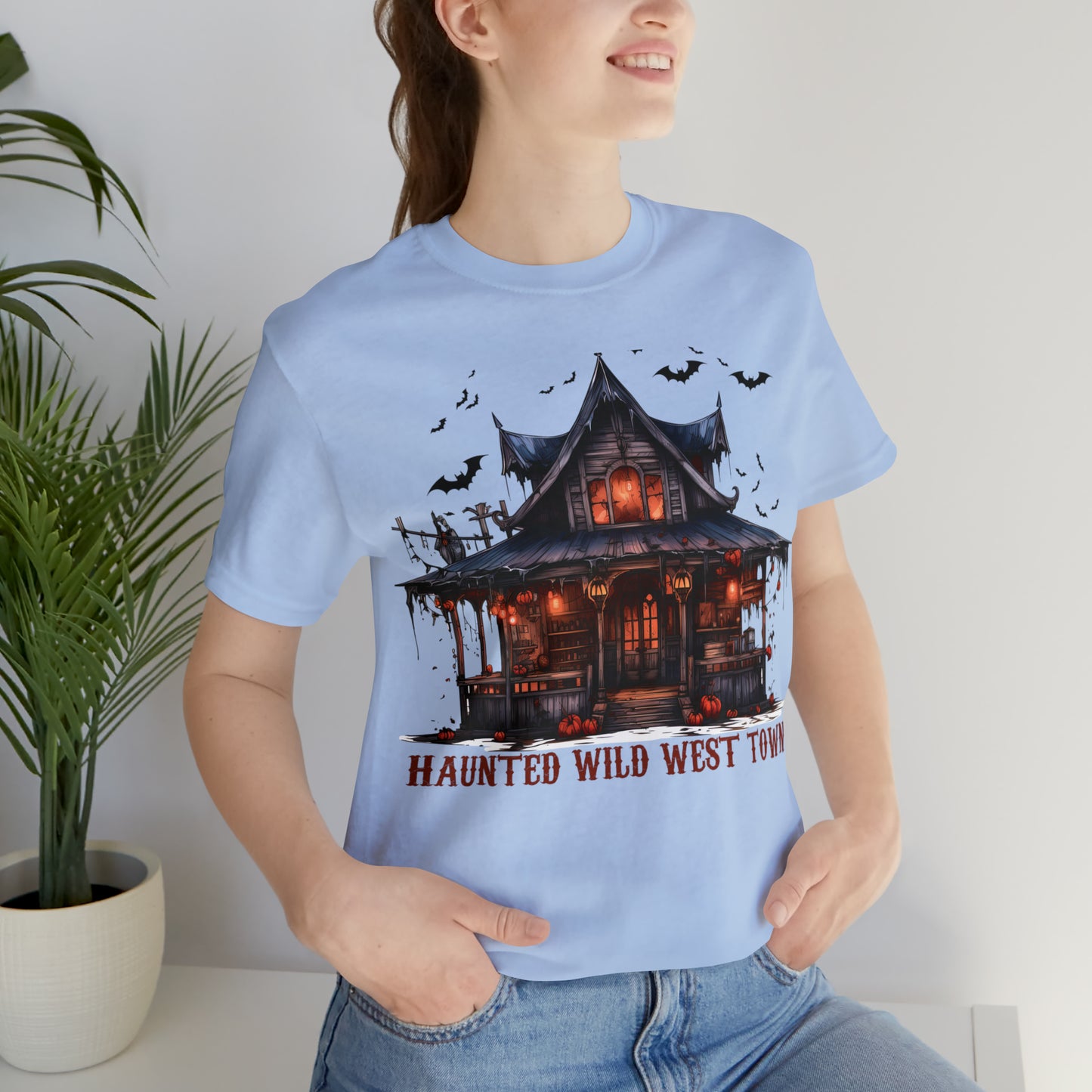 Haunted Wild West Town Halloween Western Unisex Jersey Short Sleeve Tee Gifts for Him Gifts For Her