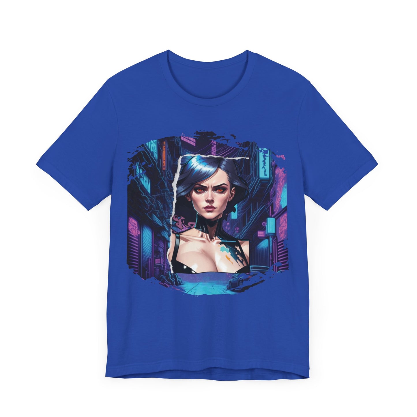 Cyberpunk Girl Unisex Jersey T-Shirt - Futuristic Cityscape Graphic Tee Futuristic Style cyberpunk fashion