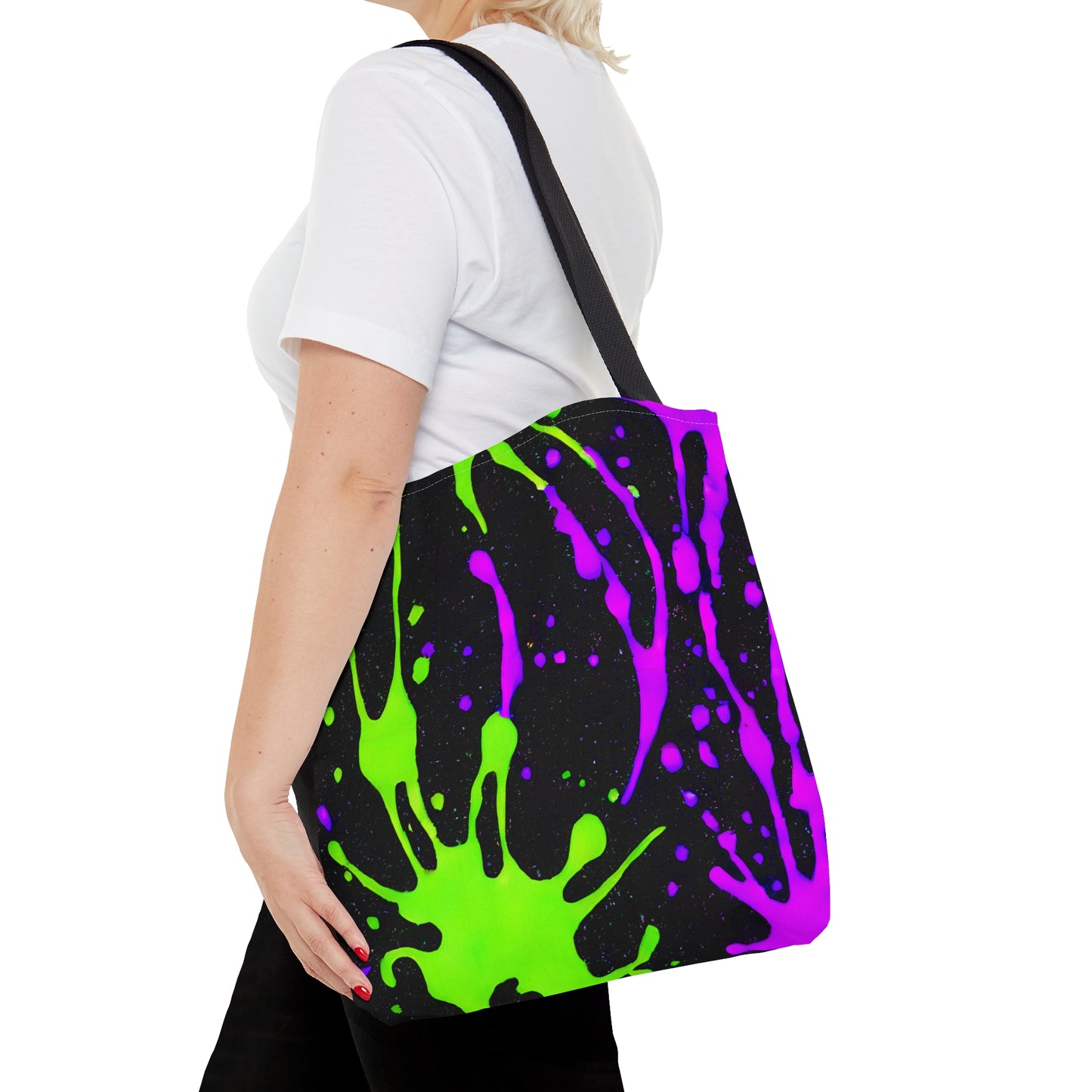 Chic Color Burst: Green & Pink Splatter Print Tote - Stand Out!