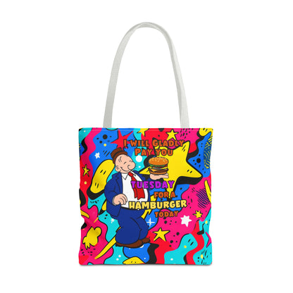 Abstract Comic Pop  AOP Tote Bag featuring Wimpy and his beloved hamburger