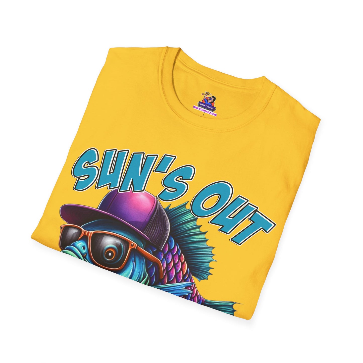 Sun's Out Guns Out Unisex Softstyle T-Shirt Fishing humor, Fisherman Gift Pun T-Shirt Funny Fish Tee Fishy Vibes Unique Unisex Tee