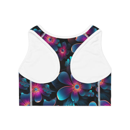 Neon Blossom Burst Women's Sports Bra Vibrant Floral Fitness Sports Bra (AOP)