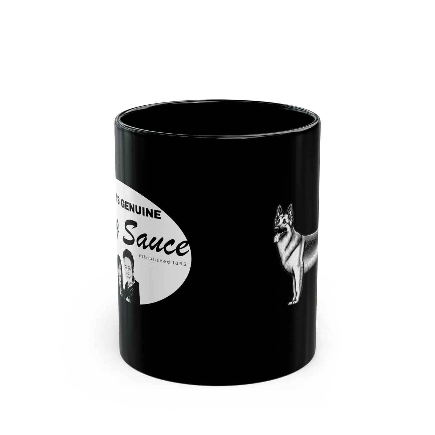 Levy’s Genuine Phuq Sauce Black Mug 11oz complete with a Long Dog