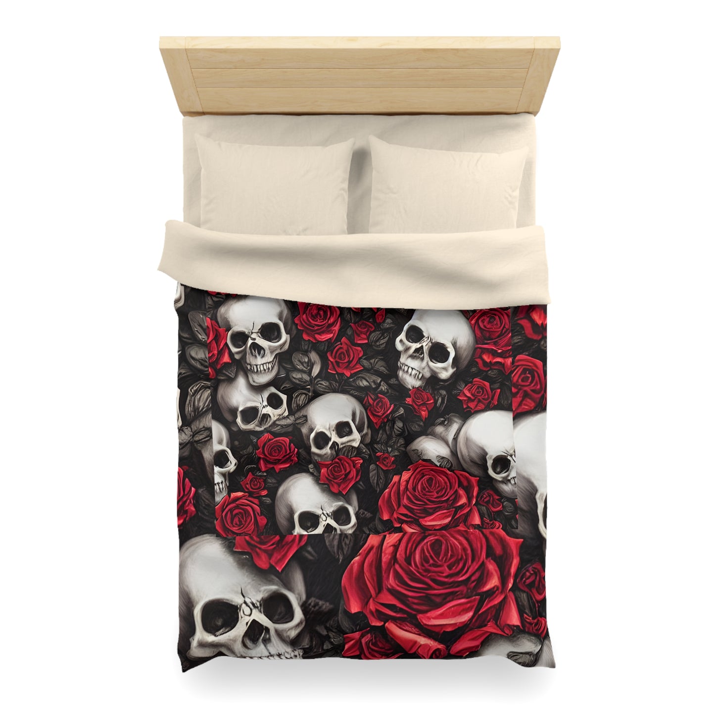 Hyper Realistic Skulls and Red Roses by artist Anne-Laure Goupil Microfiber Duvet Cover