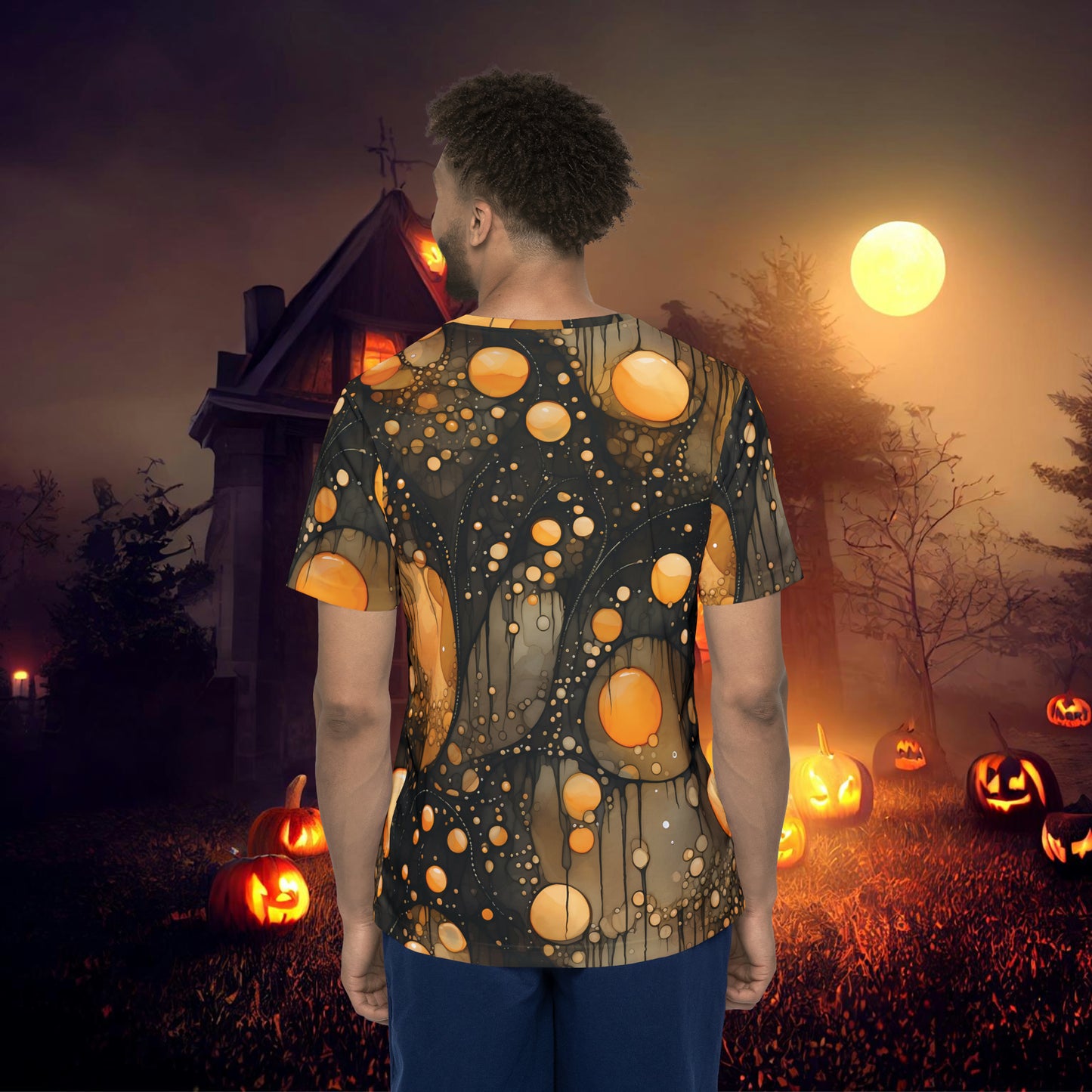 Halloween Yellow Orange Floating Blobs and Dark Streaks Men's Sports Jersey (AOP)