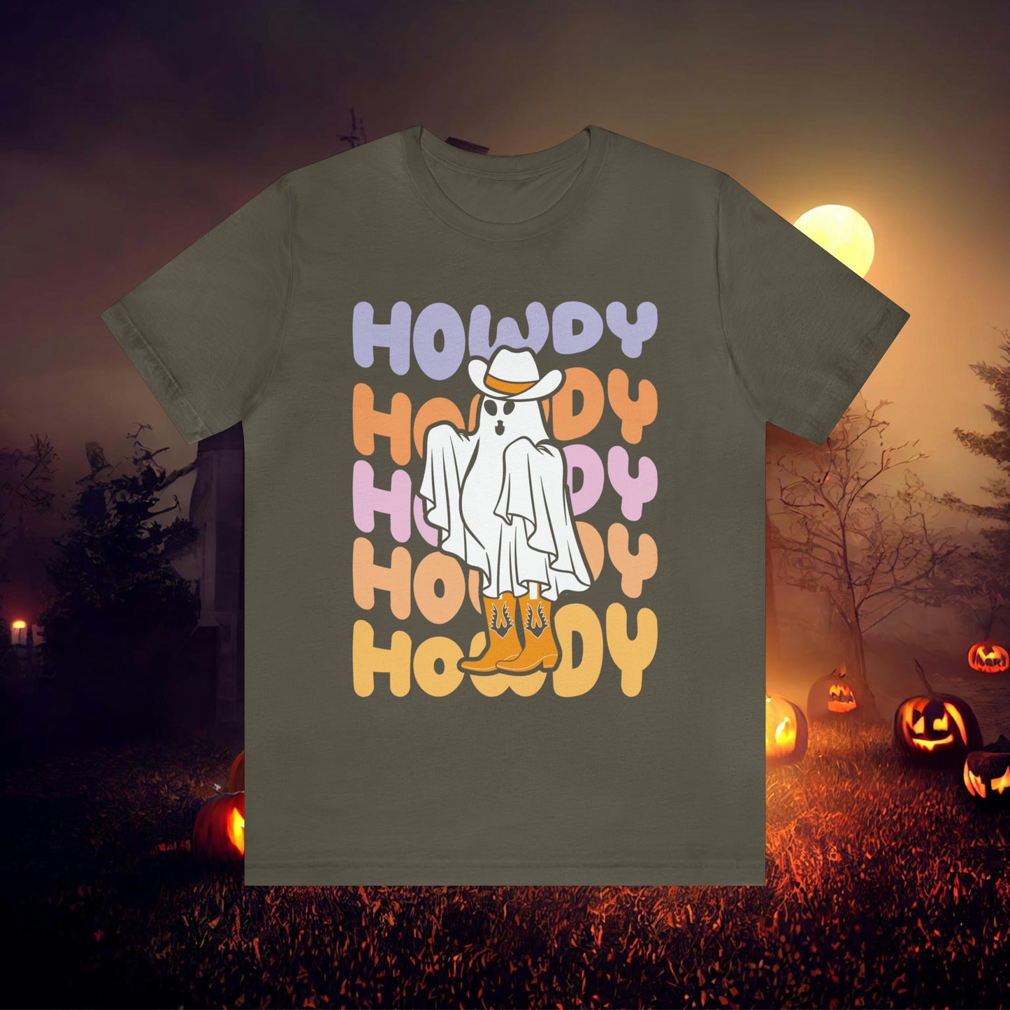 Cowboy Ghost Howdy Retro Halloween Unisex Jersey Short Sleeve Tee Gifts for Him Gifts For Her