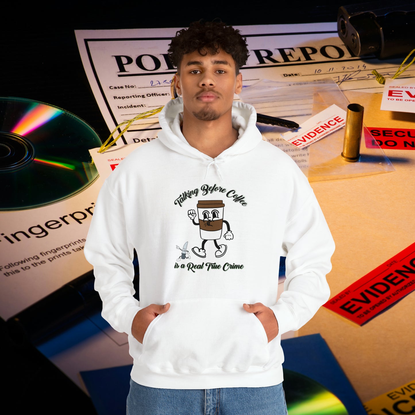 Retro Talking before Coffee is a Real True Crime Unisex Heavy Blend™ Hooded Sweatshirt Gifts for Him Gifts for Her