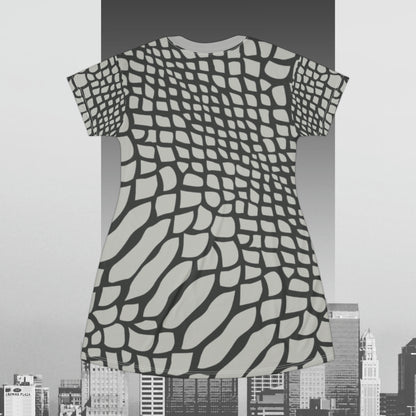 Light Grey Snakeskin Print T-Shirt Dress (AOP)