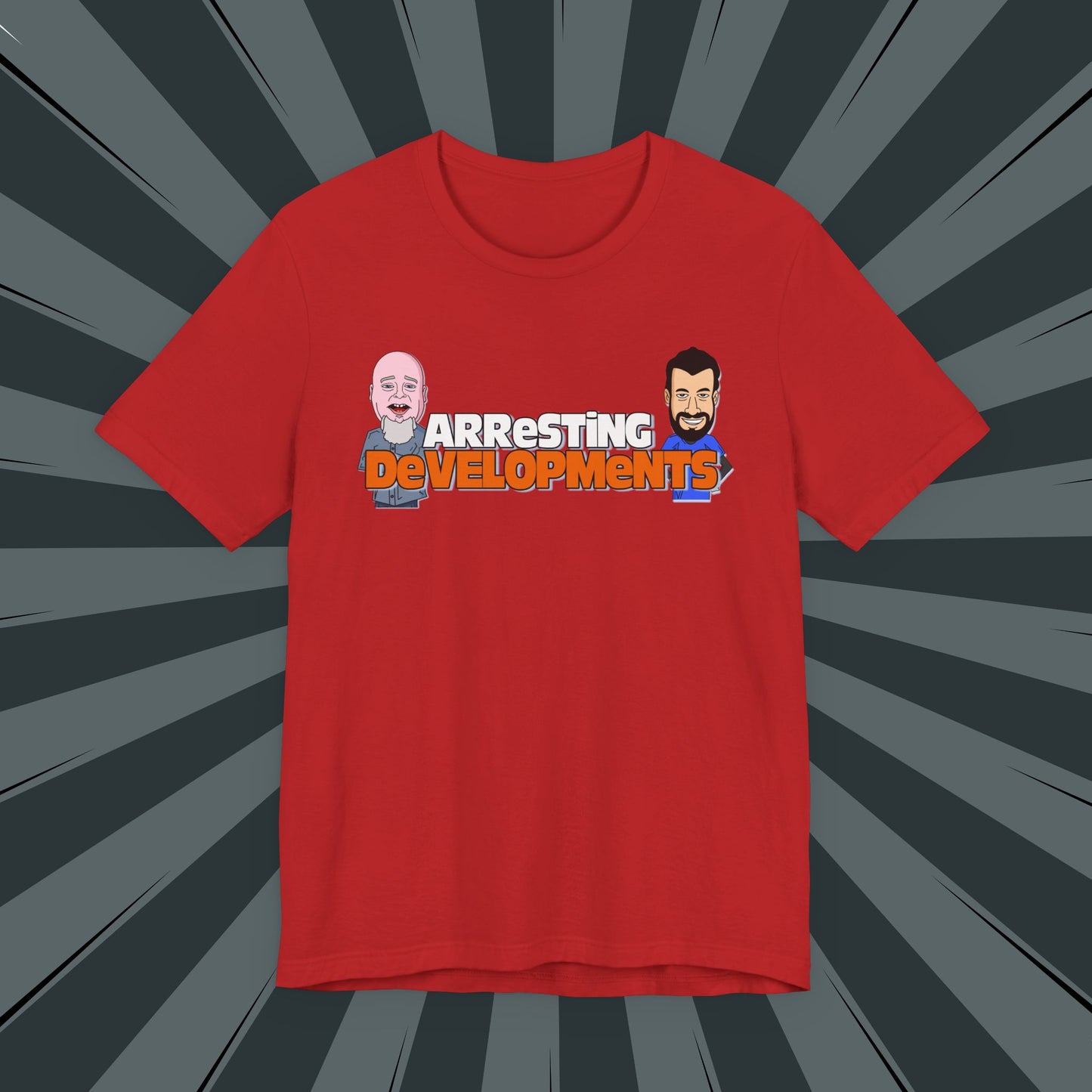 Arresting Developments Illustrated Tee – True Crime Podcast Shirt Featuring Mike Willever & Producer Joe