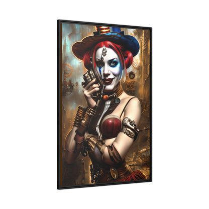 Hyper Realistic Steampunk Harley Quinn Matte Canvas, Black Frame
