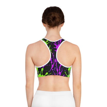 Pink & Green Paint Splatter Sports Bra