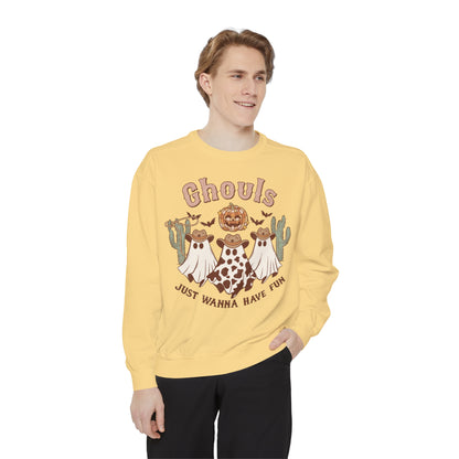 Ghouls Just Wanna Have Fun Western Halloween Unisex Garment-Dyed Sweatshirt