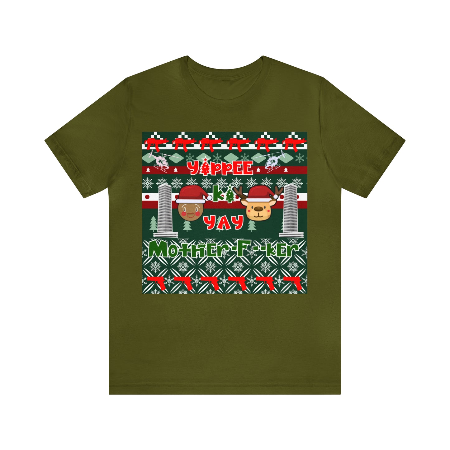 Die Hard Inspired Ugly Christmas Sweater Tee | Yippee Ki Yay Quote | Festive Unisex Holiday Shirt