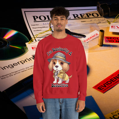 Cute Beagle Dressed up like a Detective, I'm a Basically a Detective True Crime Unisex Heavy Blend™ Crewneck Sweatshirt