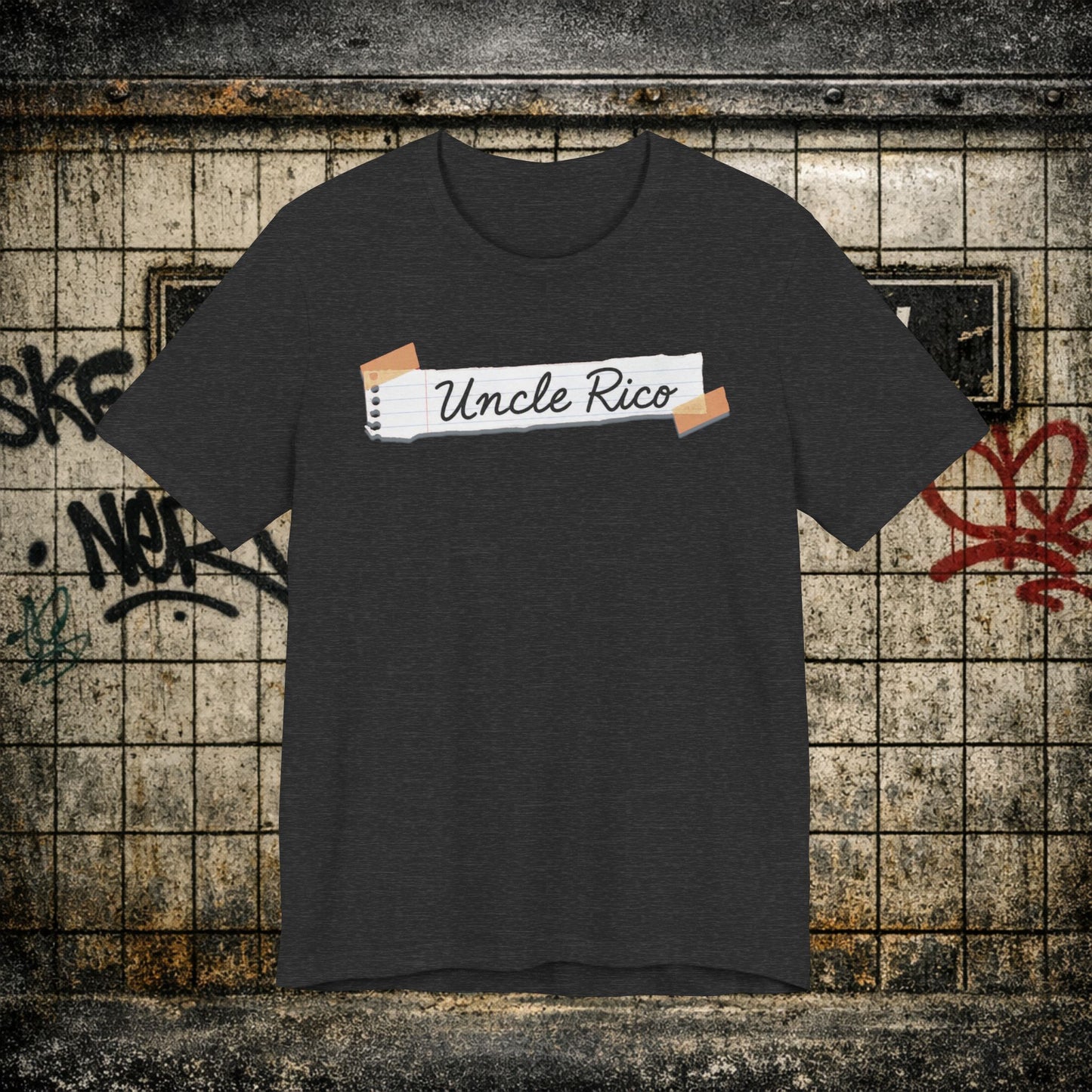 Uncle Rico Graphic Tee — Retro Notebook Tape Design