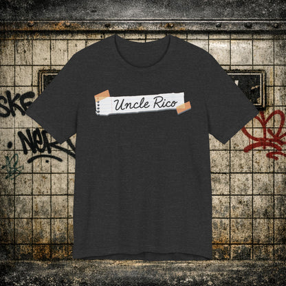 Uncle Rico Graphic Tee — Retro Notebook Tape Design