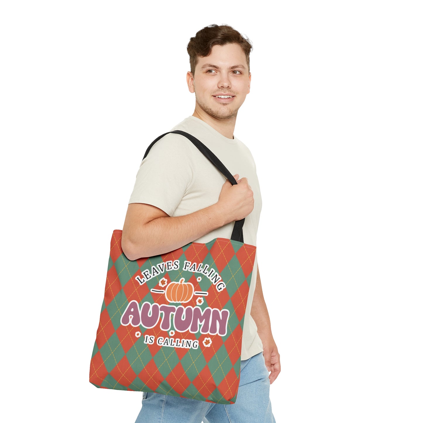 Vintage Green and Orange Rhombus pattern Fall Tote Bag (AOP) - Embrace Autumn's Beauty on the Go