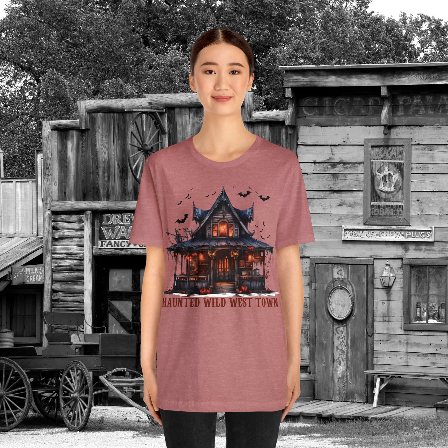 Haunted Wild West Town Halloween Western Unisex Jersey Short Sleeve Tee Gifts for Him Gifts For Her