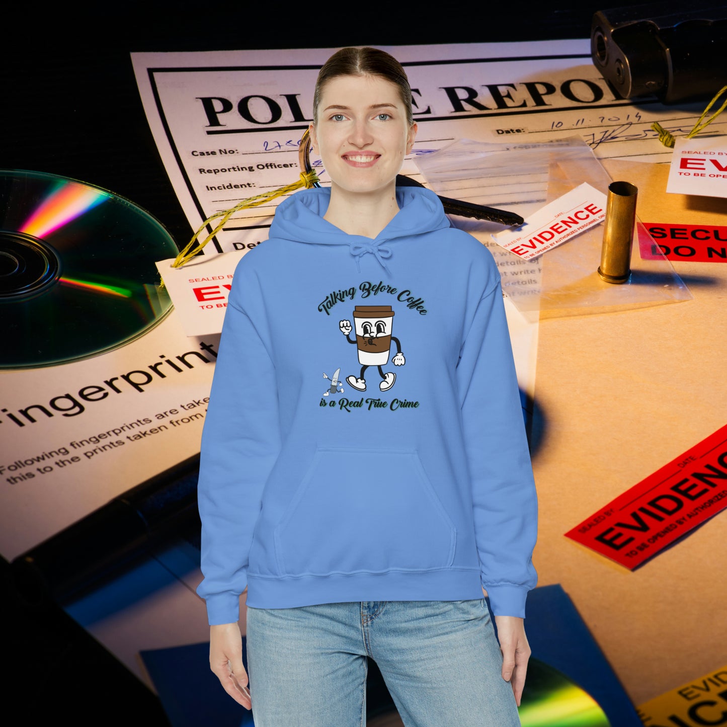 Retro Talking before Coffee is a Real True Crime Unisex Heavy Blend™ Hooded Sweatshirt Gifts for Him Gifts for Her