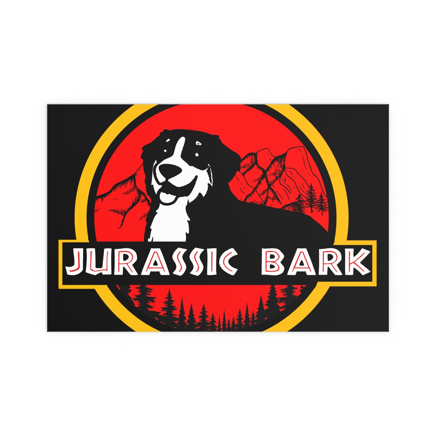 Jurassic Bark Bernese Mountain Dog Indoor and Outdoor Silk Posters