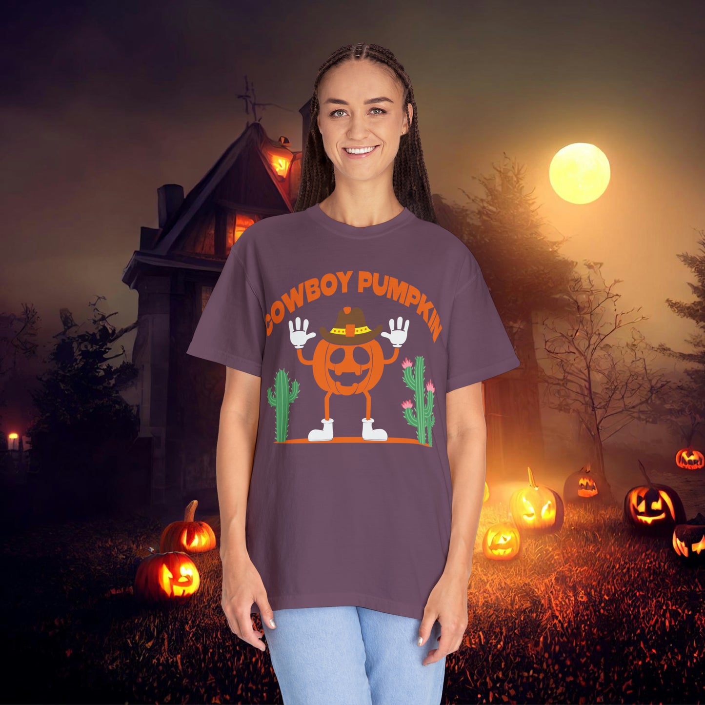 Cowboy Pumpkin Retro Groovy Halloween Unisex Garment-Dyed T-shirt Gifts for Him Gifts for Her