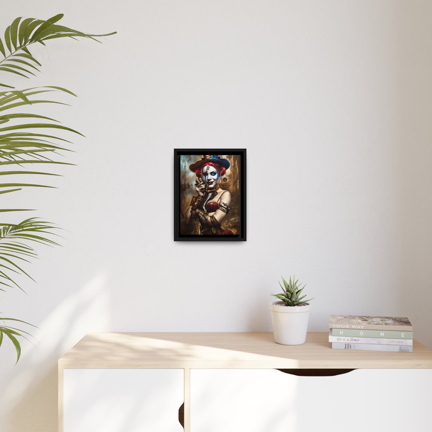 Hyper Realistic Steampunk Harley Quinn Matte Canvas, Black Frame