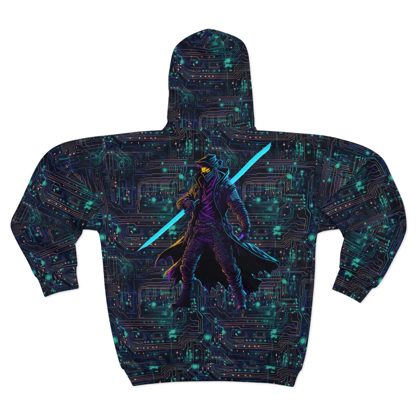 Cyberpunk Cool: Neon Circuit Board All Over Print Unisex Zip Hoodie (AOP)