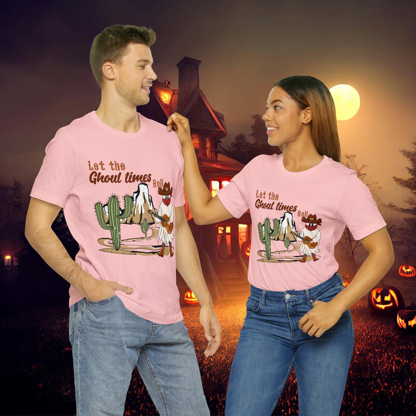 Cowboy Ghost playing the Guitar singing Let the Ghoul times roll Halloween Unisex Jersey Short Sleeve Tee Gifts for him Gifts for Her