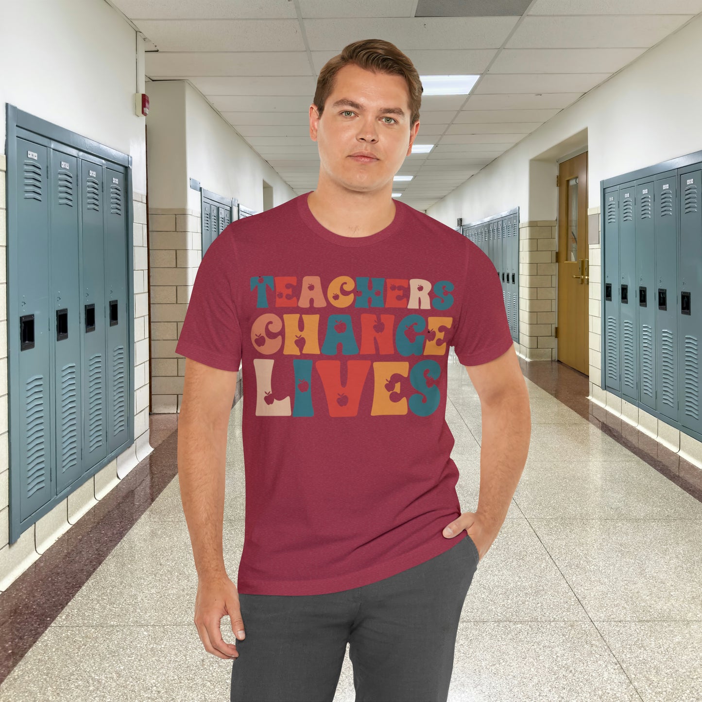 Colorful Teachers Change Lives Back to School Unisex Jersey Short Sleeve Tee Gifts for him, Gifts for Her