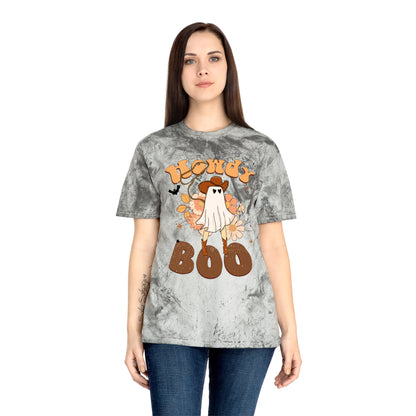 Cowboy Ghost saying Howdy Boo Retro Halloween Unisex Color Blast T-Shirt Gifts for her