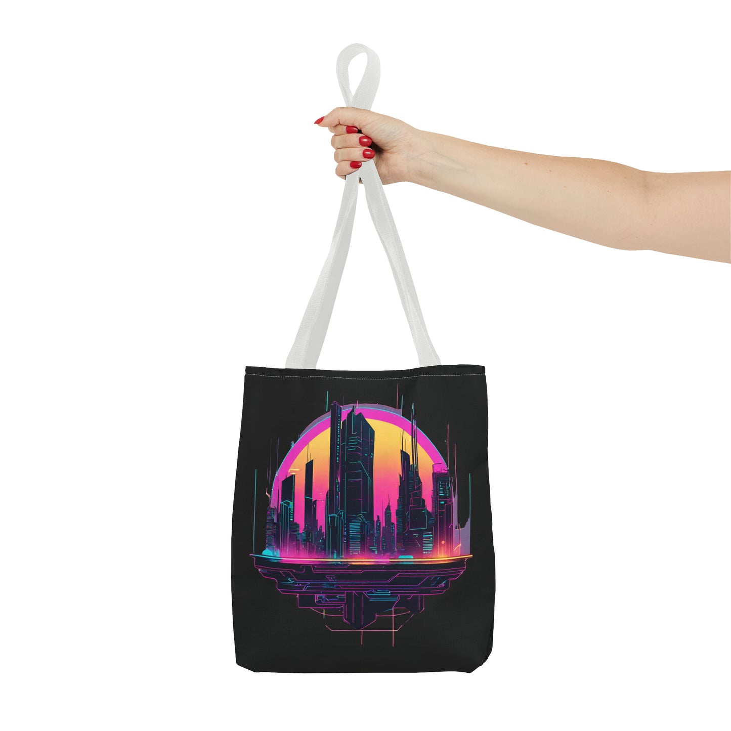 Cyberpunk City Landscape AOP Tote Bag 3 sizes 5 color handle options