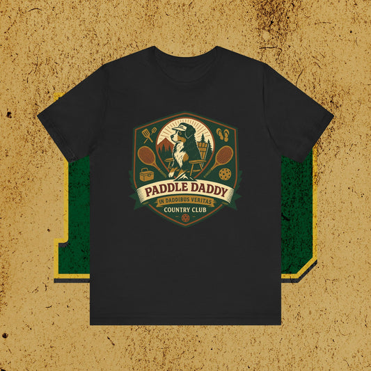 Paddle Daddy Country Club T-Shirt  Chloe Dog Graphic Tee, Funny Pickleball & Grill Shirt, In Daddibus Veritas Dadcore Apparel