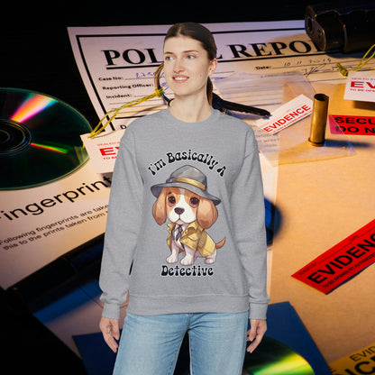 Cute Beagle Dressed up like a Detective, I'm a Basically a Detective True Crime Unisex Heavy Blend™ Crewneck Sweatshirt