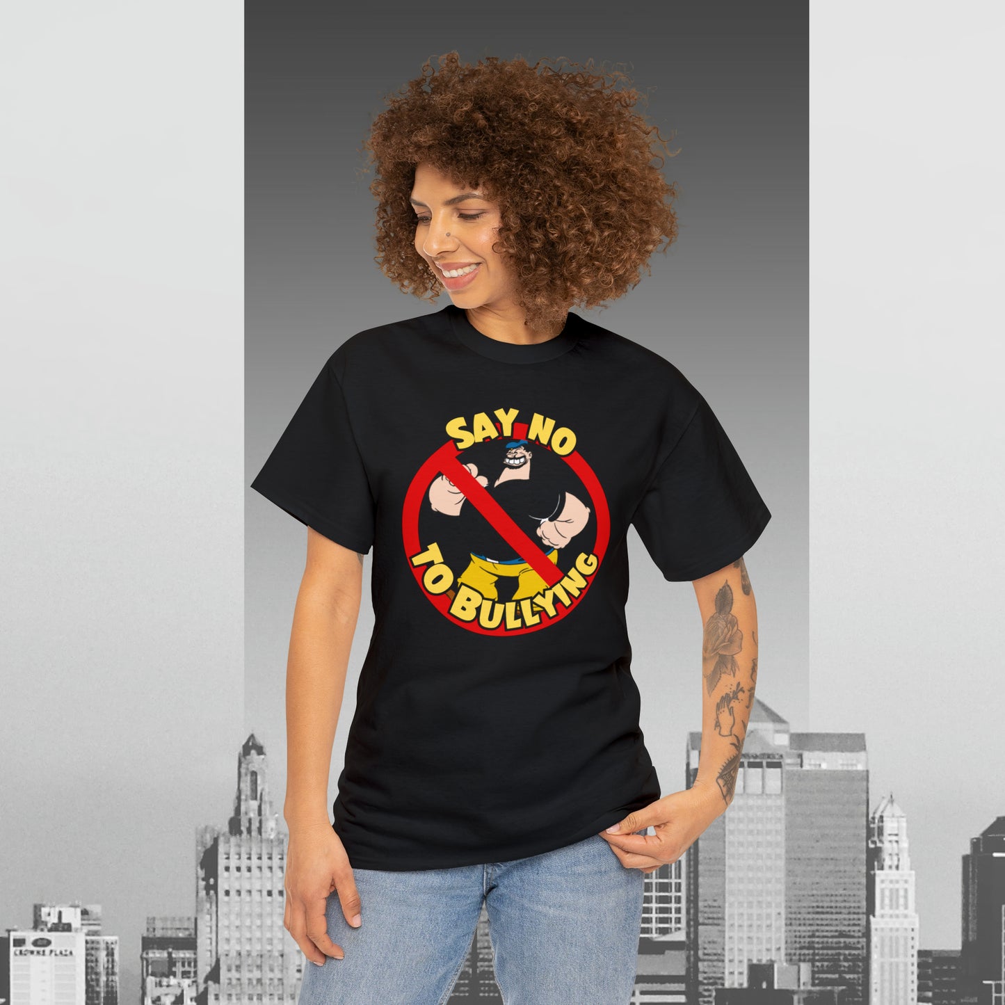 Popeye-Inspired 'Say No to Bullying' T-Shirt - Unisex Gildan 5000 Heavy Tee with Bluto Design