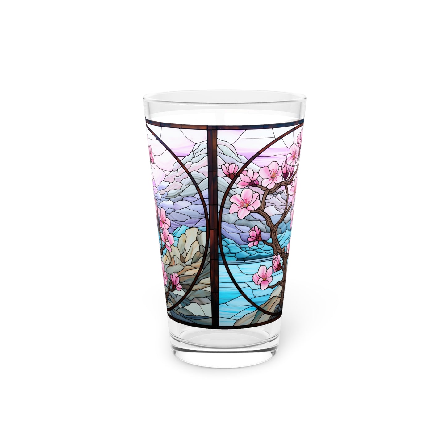 Cherry Blossoms in Full Bloom: A Stained Glass Masterpiece 16oz Pint Glass Gift idea gifts for home decor housewarming gift