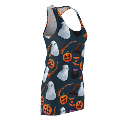 Halloween Trick or Treat Ghosts Witch Hats Jack o Lanterns Women's Cut & Sew Racerback Dress (AOP)