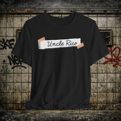 Uncle Rico Graphic Tee — Retro Notebook Tape Design