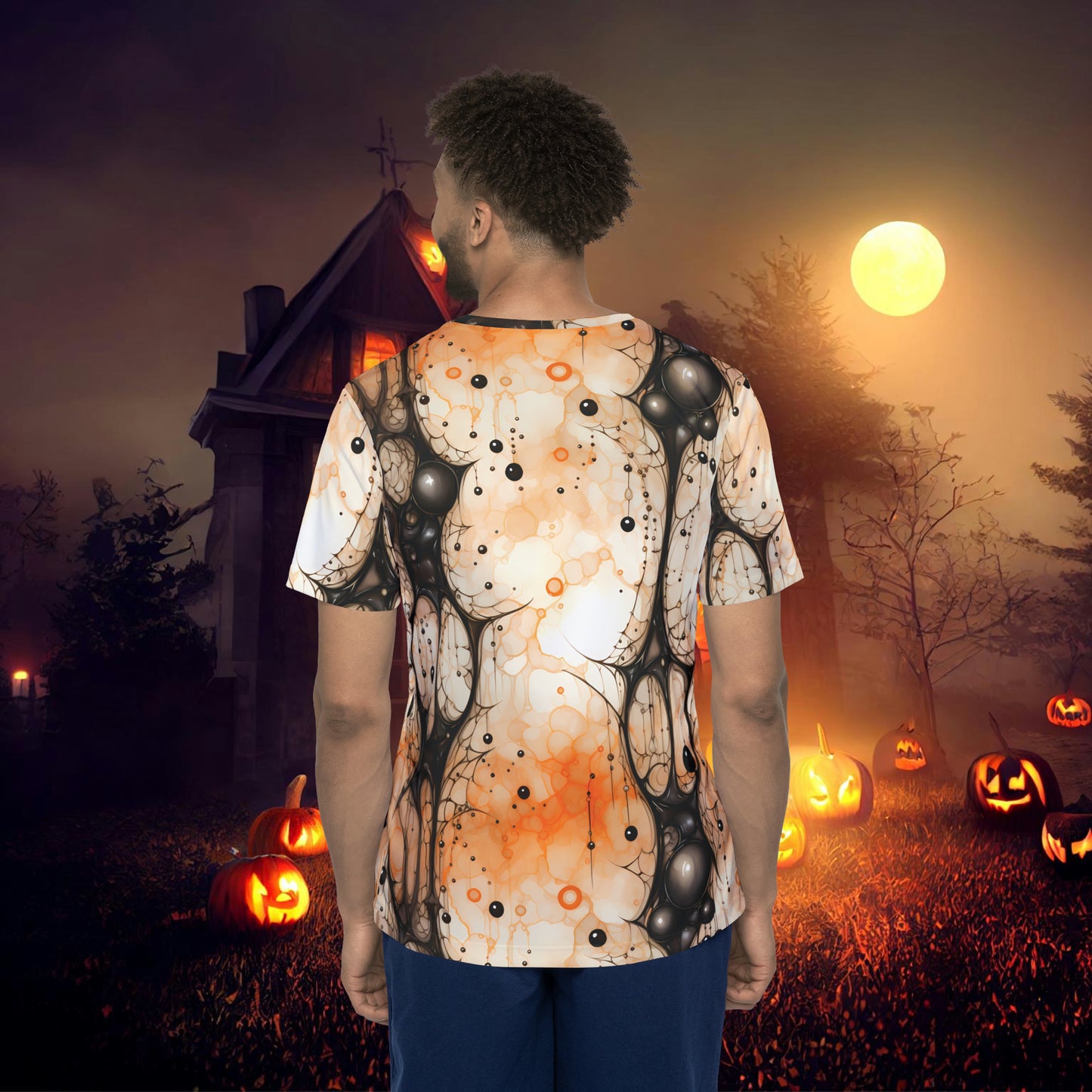 Halloween Yellow Orange Spider Webs oozing and Dark Streaks Men's Sports Jersey (AOP)