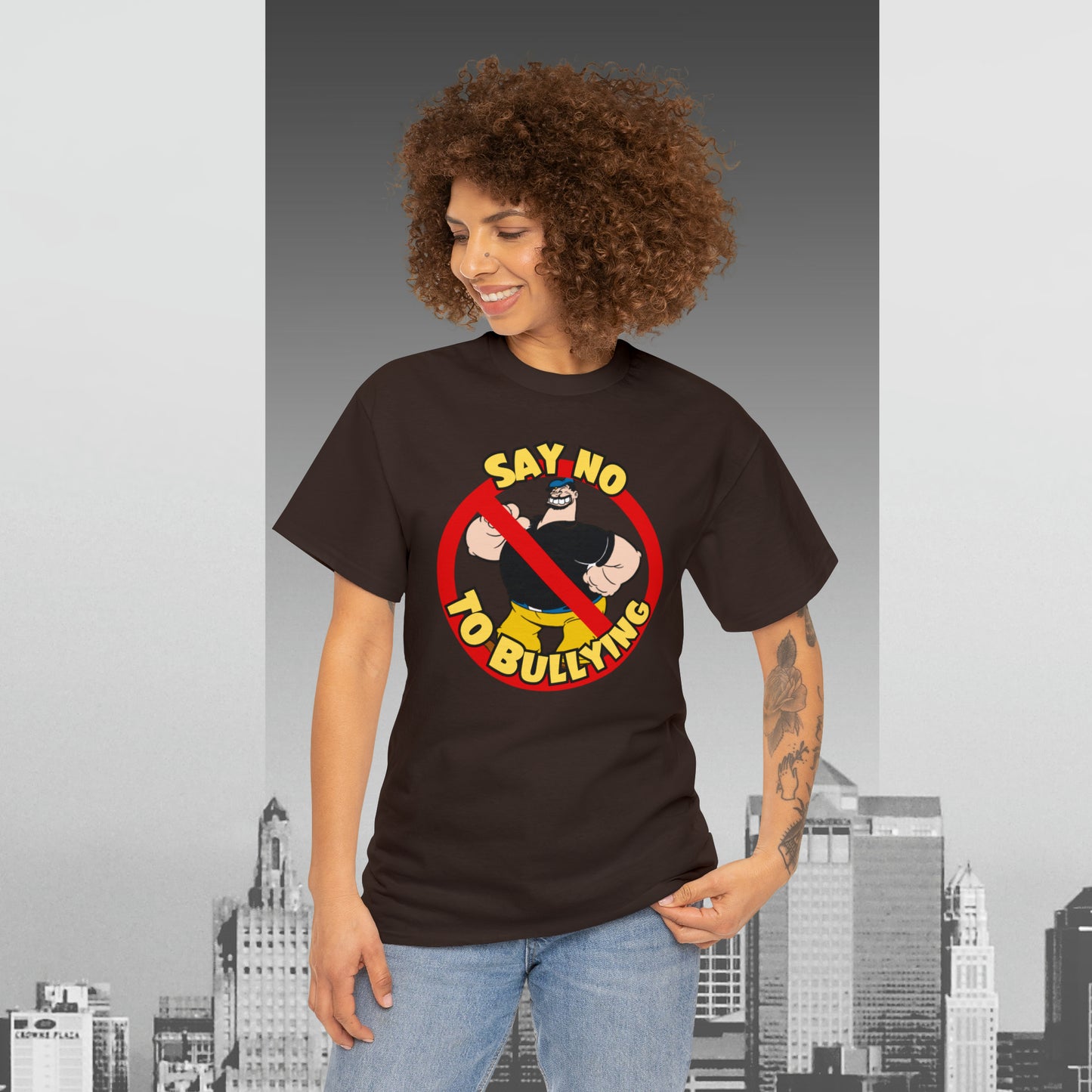 Popeye-Inspired 'Say No to Bullying' T-Shirt - Unisex Gildan 5000 Heavy Tee with Bluto Design