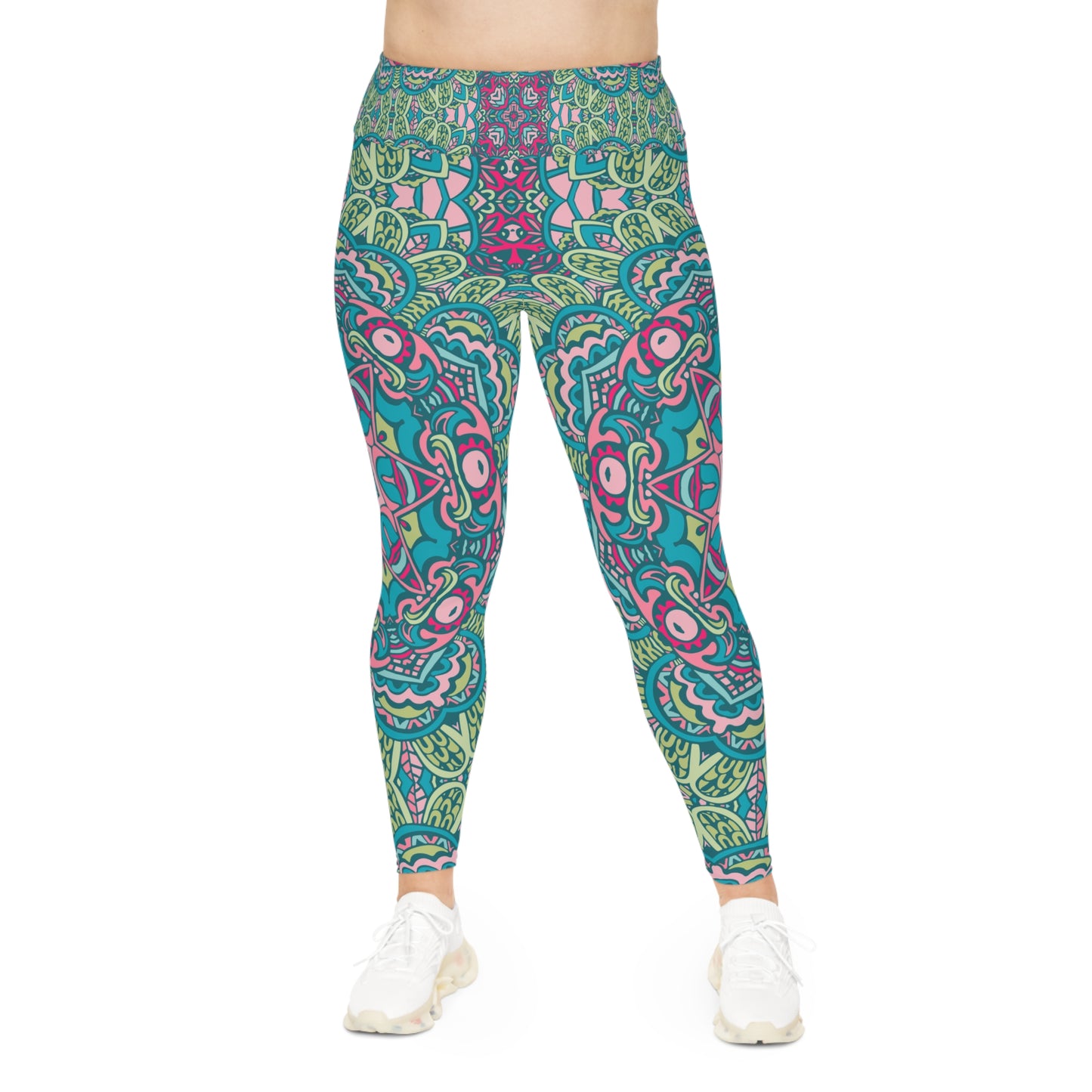 Boho Chic: Green All-Over Print Plus Size Leggings for Trendsetters