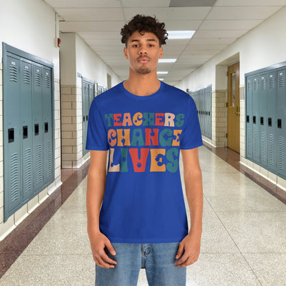 Colorful Teachers Change Lives Back to School Unisex Jersey Short Sleeve Tee Gifts for him, Gifts for Her
