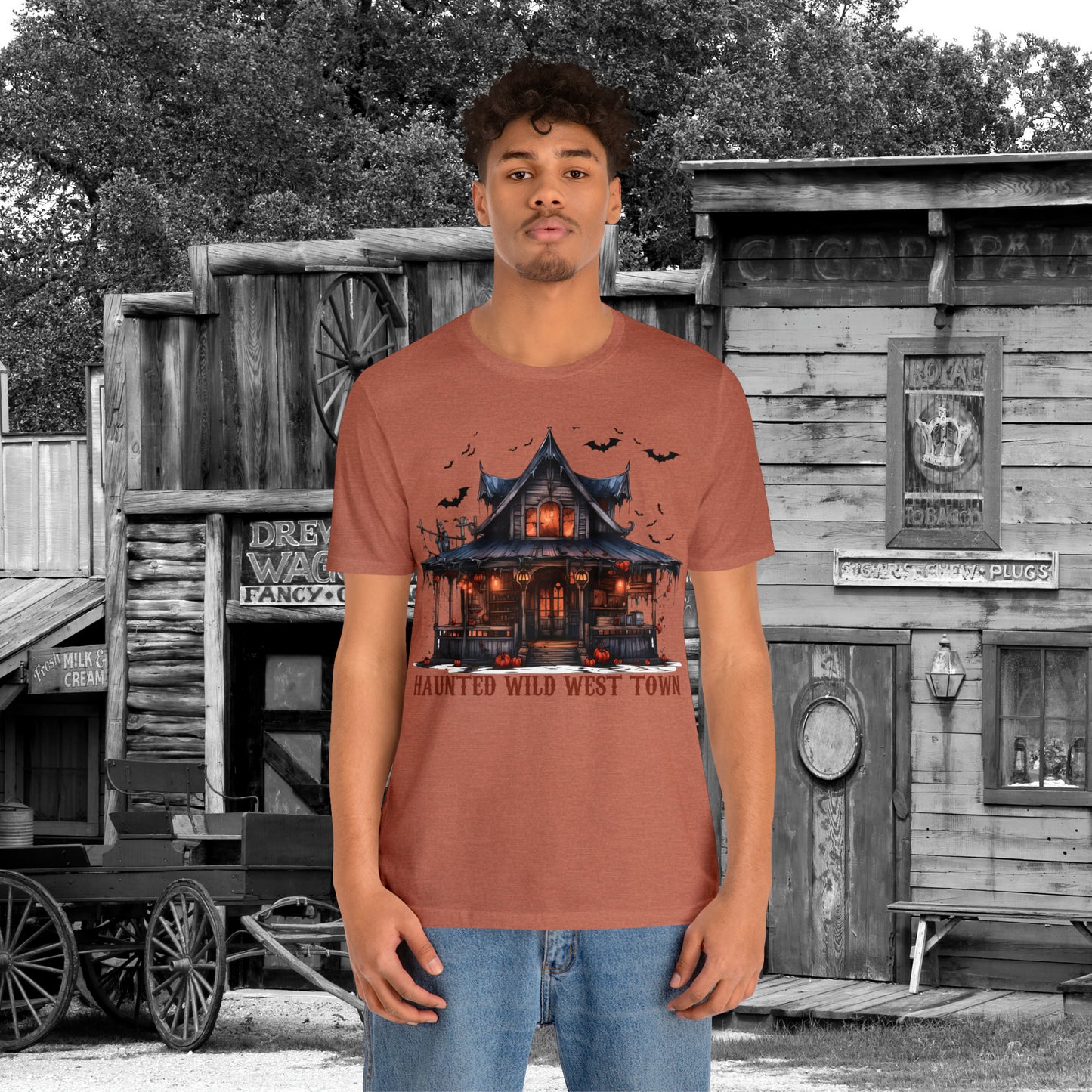 Haunted Wild West Town Halloween Western Unisex Jersey Short Sleeve Tee Gifts for Him Gifts For Her