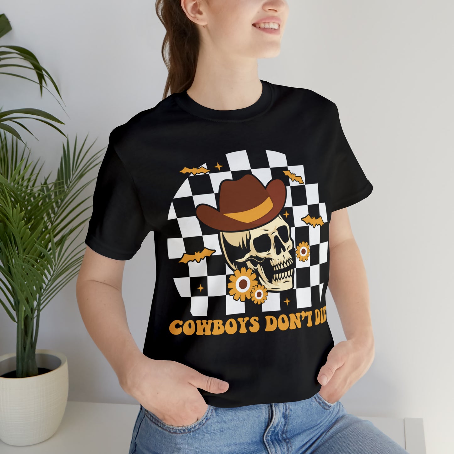 Cowboys Don't Die Retro Western Halloween Unisex Jersey Short Sleeve Tee Gifts for Her Gifts for him.