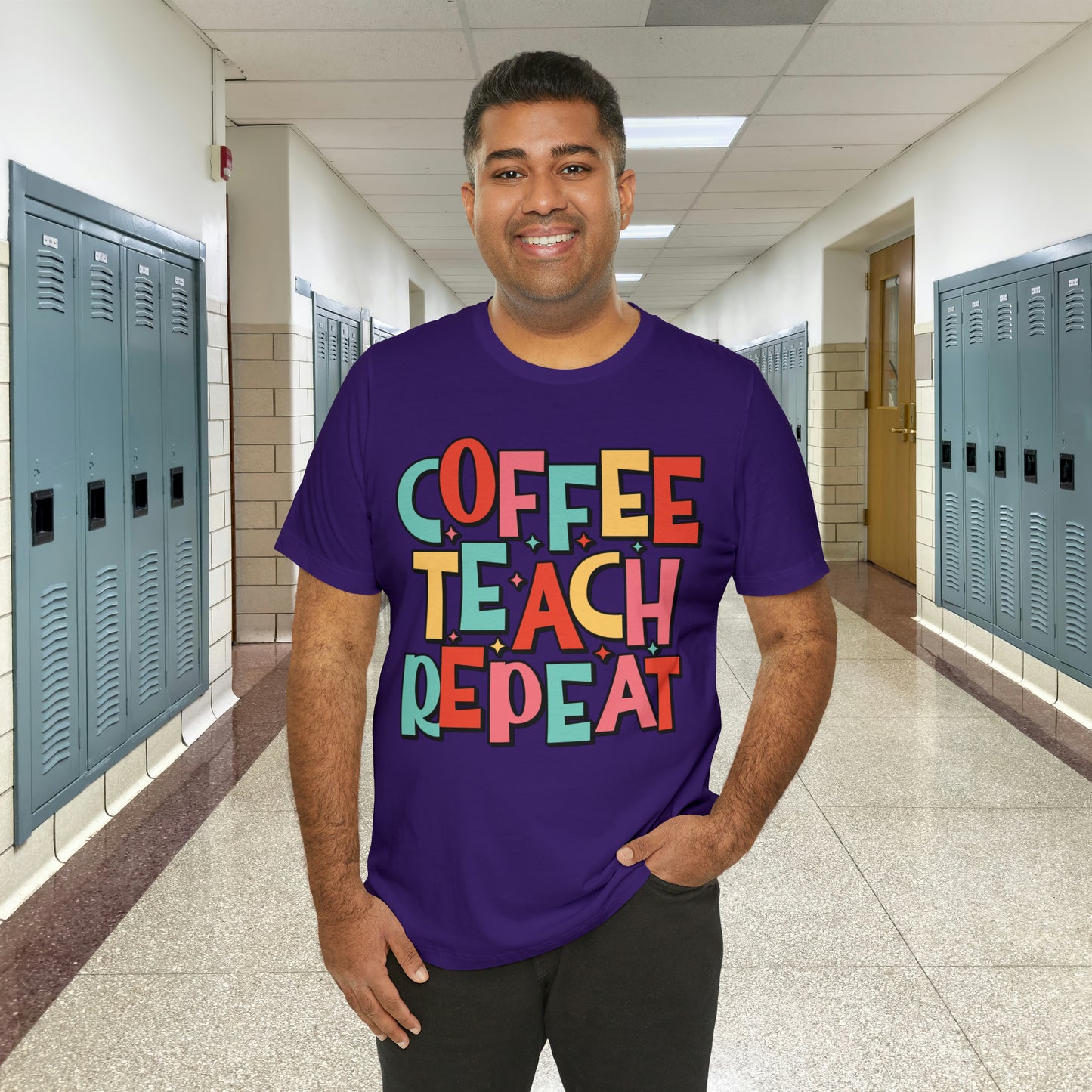 Coffee Teach Repeat Unisex Jersey Short Sleeve Tee