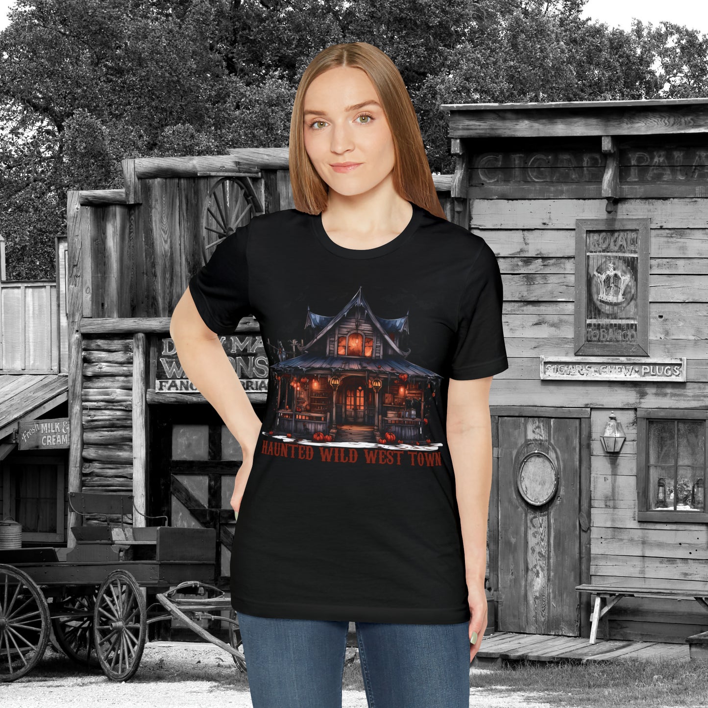 Haunted Wild West Town Halloween Western Unisex Jersey Short Sleeve Tee Gifts for Him Gifts For Her